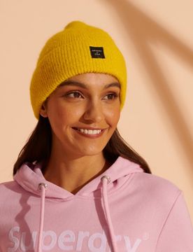 Superdry Damen Super Lux Beaniemütze Gelb - Größe: One Größe