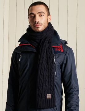 Superdry Herren Trawler Schal mit Zopfmuster Marineblau - Größe: One Größe