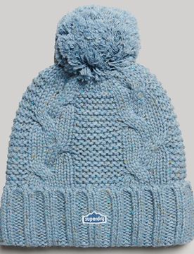 Superdry Damen Beaniemütze mit Zopfmuster Blau - Größe: One Größe