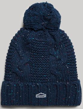 Superdry Damen Beaniemütze mit Zopfmuster Blau - Größe: One Größe