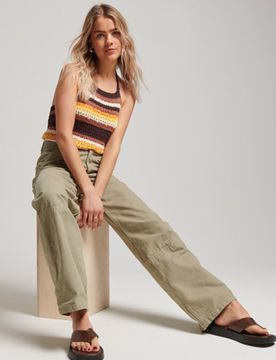 Superdry Damen Vintage Carpenter Hose aus Bio-baumwolle mit Weitem Beinschnitt Grün - Größe: 26/30