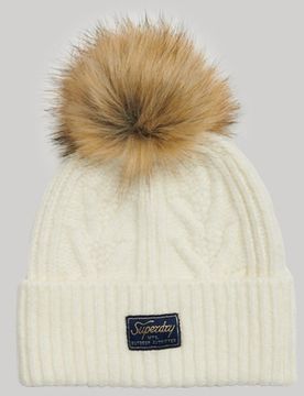 Superdry Damen Luxuriöse Beaniemütze mit Zopfmuster Weiß - Größe: One Größe