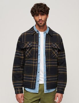 Superdry Herren Marineblau und Grün Surplus Hemdjacke mit Karomuster Kariert, Größe: L