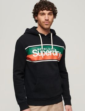 Superdry Herren Core Logo Hoodie mit Streifen Schwarz - Größe: M