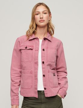 Superdry Damen Chore Jacke mit Vier Taschen Pink - Größe: 42