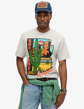 Superdry Herren Travel Postcard T-shirt mit Grafikprint Hellgrau - Größe: XL