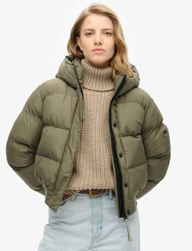Superdry Damen Sportliche Stepp-bomberjacke mit Kapuze Grün - Größe: 36