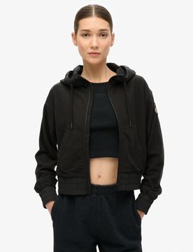 Superdry Damen Sport Tech Grid Kapuzenjacke aus Fleece Schwarz - Größe: 40