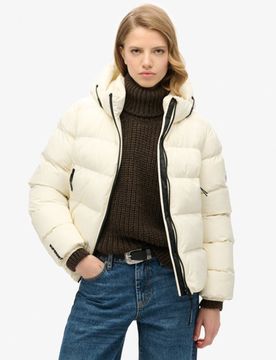 Superdry Damen Sports Steppjacke mit Kapuze Weiß - Größe: 36
