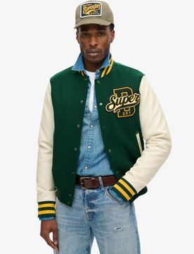 Superdry Herren Woll-bomberjacke im College-stil Grün - Größe: M