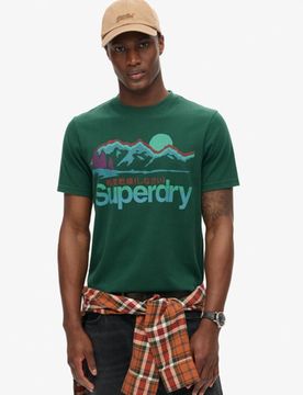 Superdry Herren Great Outdoors T-shirt mit Grafik Grün - Größe: XL