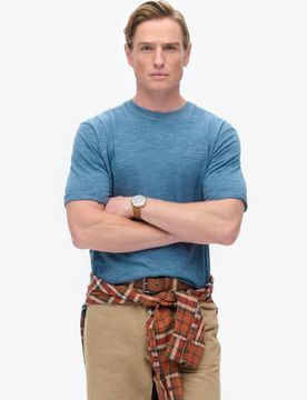 Superdry Herren Überfärbtes, Strukturiertes und Meliertes T-shirt Blau - Größe: S