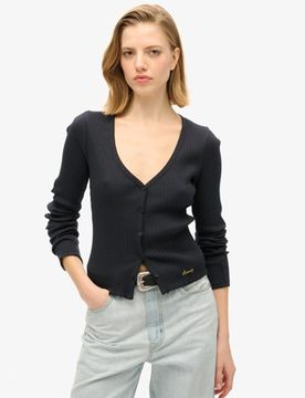 Superdry Damen Essential Langarmoberteil mit Durchgehender Knopfleiste Marineblau - Größe: 42-44