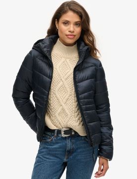 Superdry Damen Wattierte Fuji Steppjacke mit Kapuze Marineblau - Größe: 40