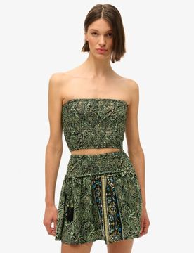 Superdry Damen Bandeau-oberteil mit Paisleymuster Grün/gold - Größe: 42
