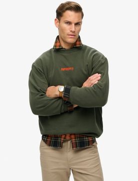 Superdry Herren Locker Geschnittenes Rundhalssweatshirt mit Mikro-logo Kaki - Größe: L