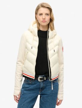 Superdry Damen Storm Fuji Hybrid Bomberjacke mit Kapuze Weiß - Größe: 40