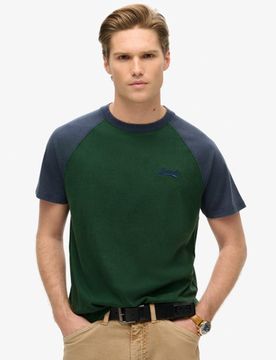 Superdry Men's Essential Logo Baseball T-shirt Grün/blau - Größe: M