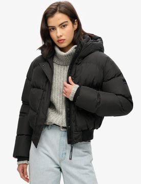 Superdry Damen Sportliche Stepp-bomberjacke mit Kapuze Schwarz - Größe: 44