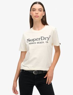 Superdry Damen Creme Metallic Venue Relaxed T-Shirt, Größe: 44