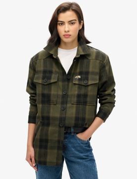 Superdry Damen Kaki Karierte Hemdjacke mit Teddyfell Kariert, Größe: 40