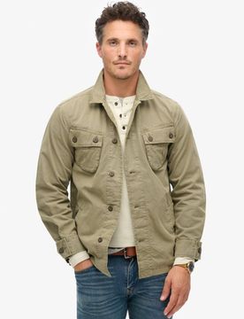 Superdry Herren Baumwolle Military Hemdjacke, Grün - Größe: M