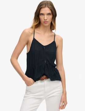 Superdry Damen Trägertop mit Schnürung Marineblau - Größe: 38