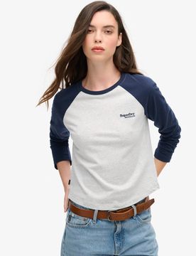 Superdry Damen Essential Baseballoberteil mit Langen Ärmeln und Logo Marineblau - Größe: 40
