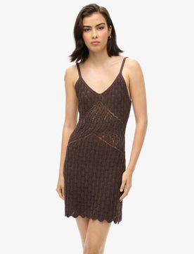 Superdry Damen Gehäkeltes Minikleid mit Trägern Braun - Größe: 36