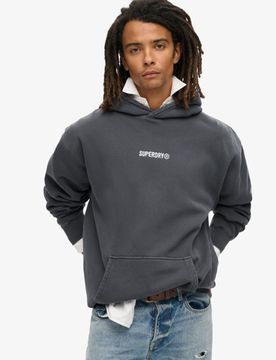 Superdry Herren Hoodie mit Lockerer Passform und Mikro-logo Dunkelgrau - Größe: M