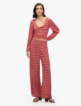 Superdry Damen Rosa und Weiß Strandhose Bedruckt, Größe: 36