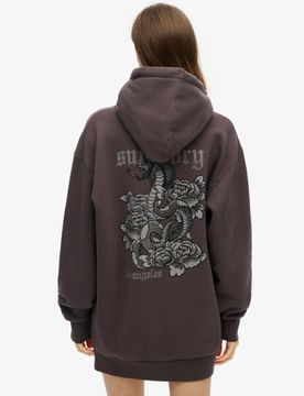Superdry Damen Tattoo Kapuzenkleid mit Strass Schwarz - Größe: 38-40