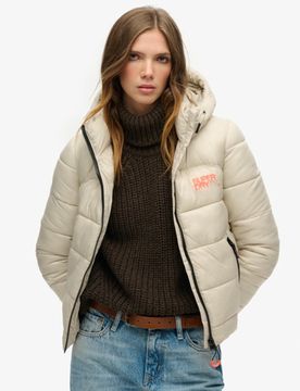 Superdry Damen Sports Bomberjacke mit Steppung Beige - Größe: 42
