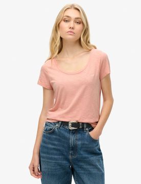 Superdry Damen Studios T-shirt mit Tiefem Ausschnitt Pink - Größe: 40