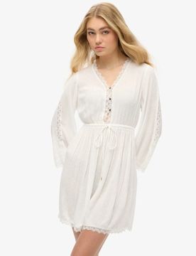 Superdry Damen Ibiza Minikleid mit V-ausschnitt Weiß - Größe: 44