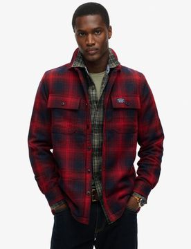 Superdry Herren Karierte Hemdjacke aus Wolle mit Fleecefutter Rot - Größe: M