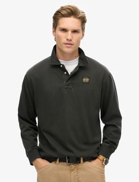 Superdry Herren Langärmeliges Rugby-hemd mit Kontrastnähten Schwarz - Größe: M