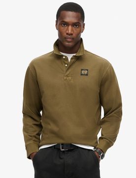 Superdry Herren Langärmeliges Rugby-hemd mit Kontrastnähten Grün - Größe: M