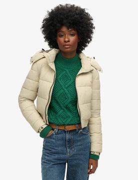 Superdry Damen Verkürzte Fuji Kapuzenjacke Beige - Größe: 40
