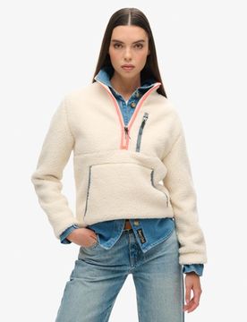 Superdry Damen Creme Outdoor Fleecejacke mit Halbem Reißverschluss, Größe: 40