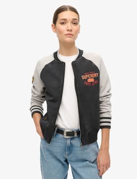 Superdry Damen College Bomberjacke aus Jersey mit Schriftzug-grafik Schwarz - Größe: 38
