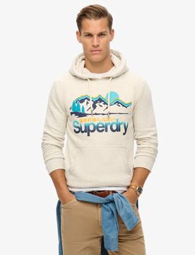 Superdry Herren Creme und Blau Great Outdoors Hoodie mit Grafik, Größe: M