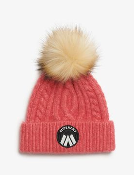 Superdry Damen Luxuriöse Beaniemütze mit Zopfmuster Pink - Größe: 1Größe