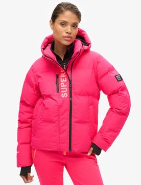 Superdry Damen Gesteppt Kastige Ski Jacke Mit Kapuze, Rosa - Größe: 36