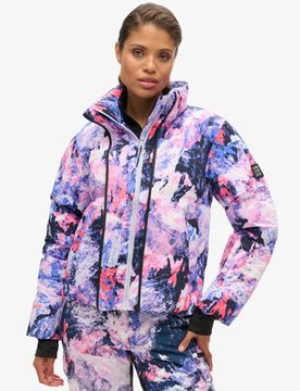 Superdry Damen Gesticktes Logo Kastenförmige Ski-Steppjacke, Lila & Rosa - Größe: 40