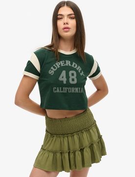 Superdry Damen Gekräuselt Gestufter Jersey-Minirock, Kaki, Größe: 42