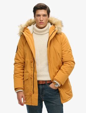 Superdry Herren Everest Parka mit Kunstfellkapuze Gelb - Größe: S