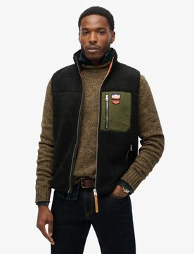 Superdry Herren Vintage Retro Borg Fleece-weste Schwarz - Größe: Xxl