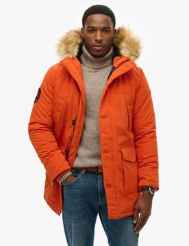 Superdry Herren Everest Parka mit Kapuze und Kunstfellbesatz Orange - Größe: S