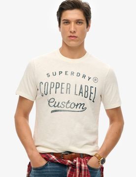 Superdry Herren Weiß Copper Label Workwear T-Shirt Logo-Druck, Größe: XL